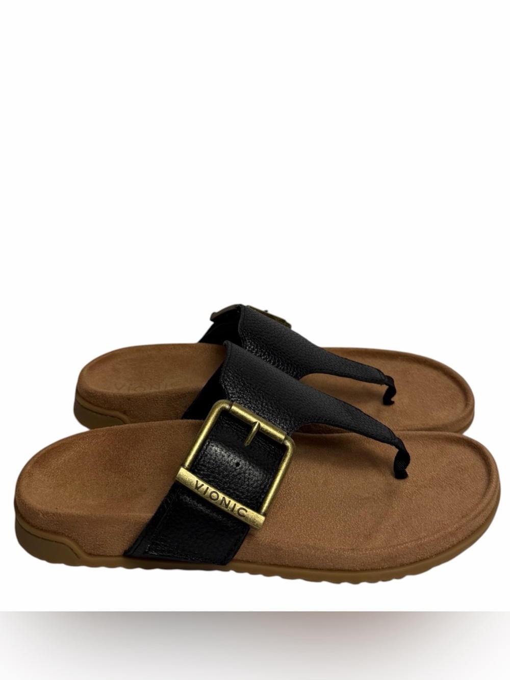 Vionic Emma Black Buckle Thong Sandals Women's Size 7 NWT